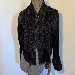 Elegant Black Ruffled Women's Tuxedo Style Top